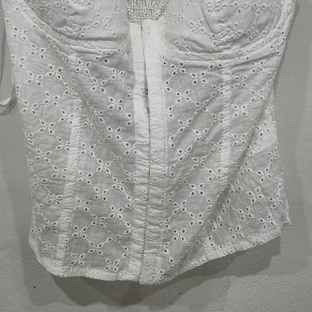 Lulus White Eyelet Lace Corset Top Adjustable Straps Smocked Back Small - Picture 4 of 4